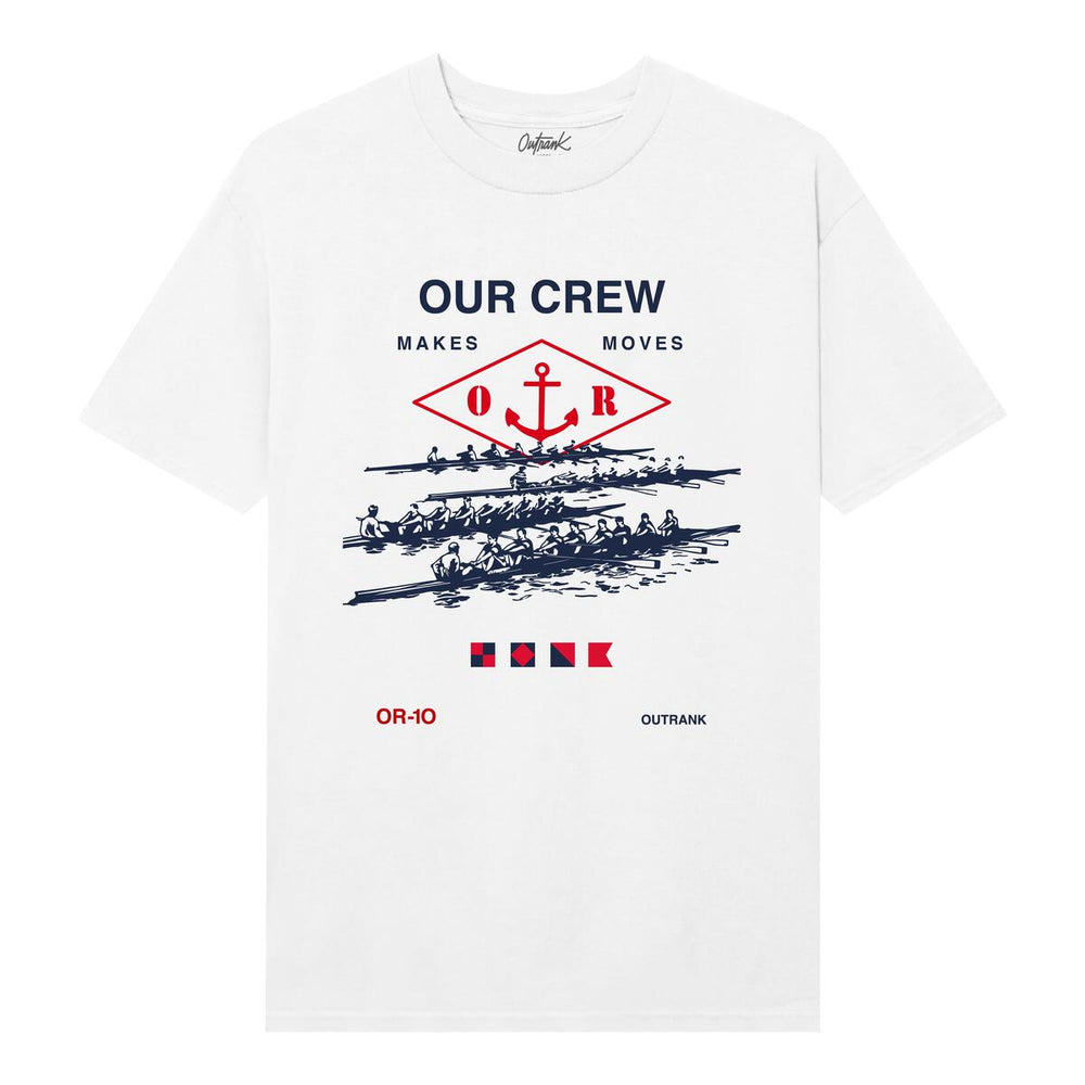 Outrank - T Shirt - Our Crew Makes Moves - White / Navy