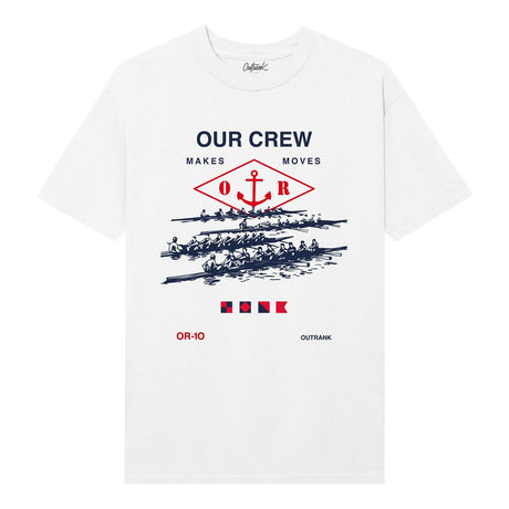 Outrank - T Shirt - Our Crew Makes Moves - White / Navy
