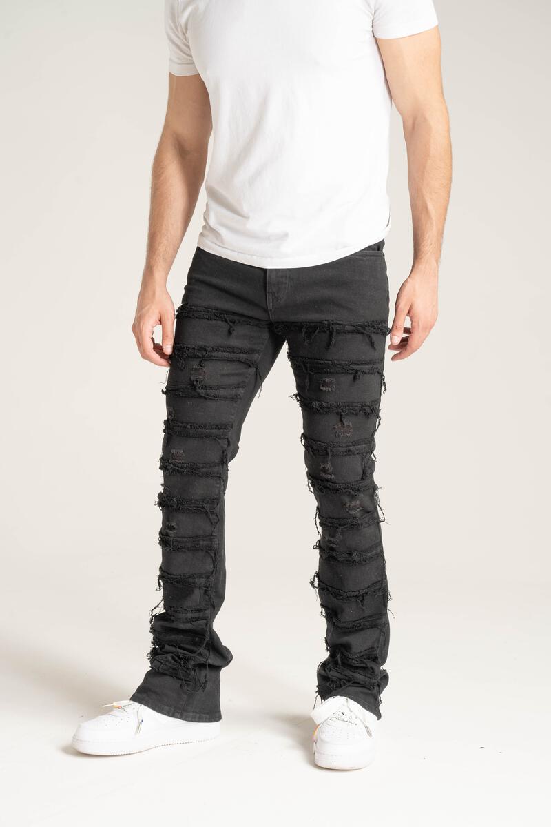 SK STRETCH STACK JEANS WITH FRAYED PATCH MULTI COLORS