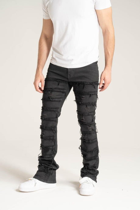 SK STRETCH STACK JEANS WITH FRAYED PATCH MULTI COLORS