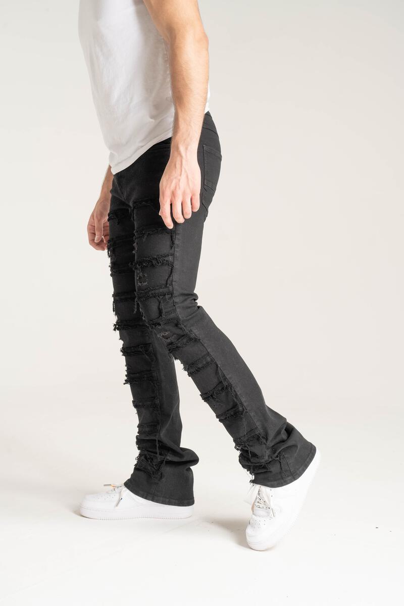SK STRETCH STACK JEANS WITH FRAYED PATCH MULTI COLORS