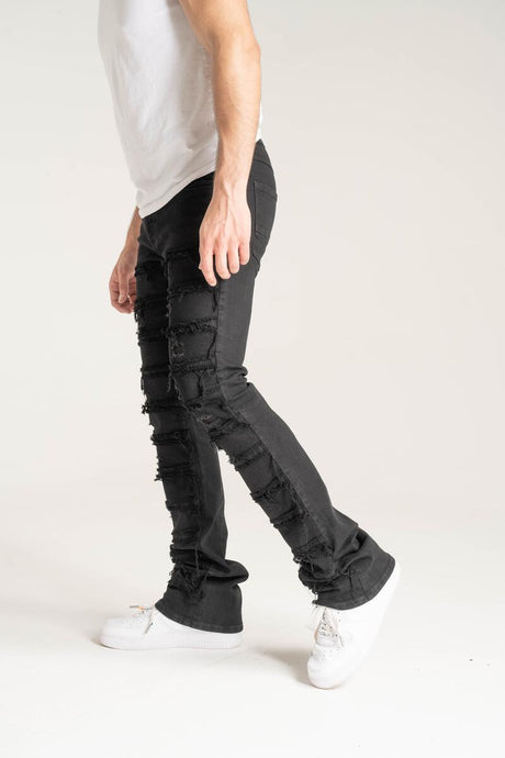 SK STRETCH STACK JEANS WITH FRAYED PATCH MULTI COLORS