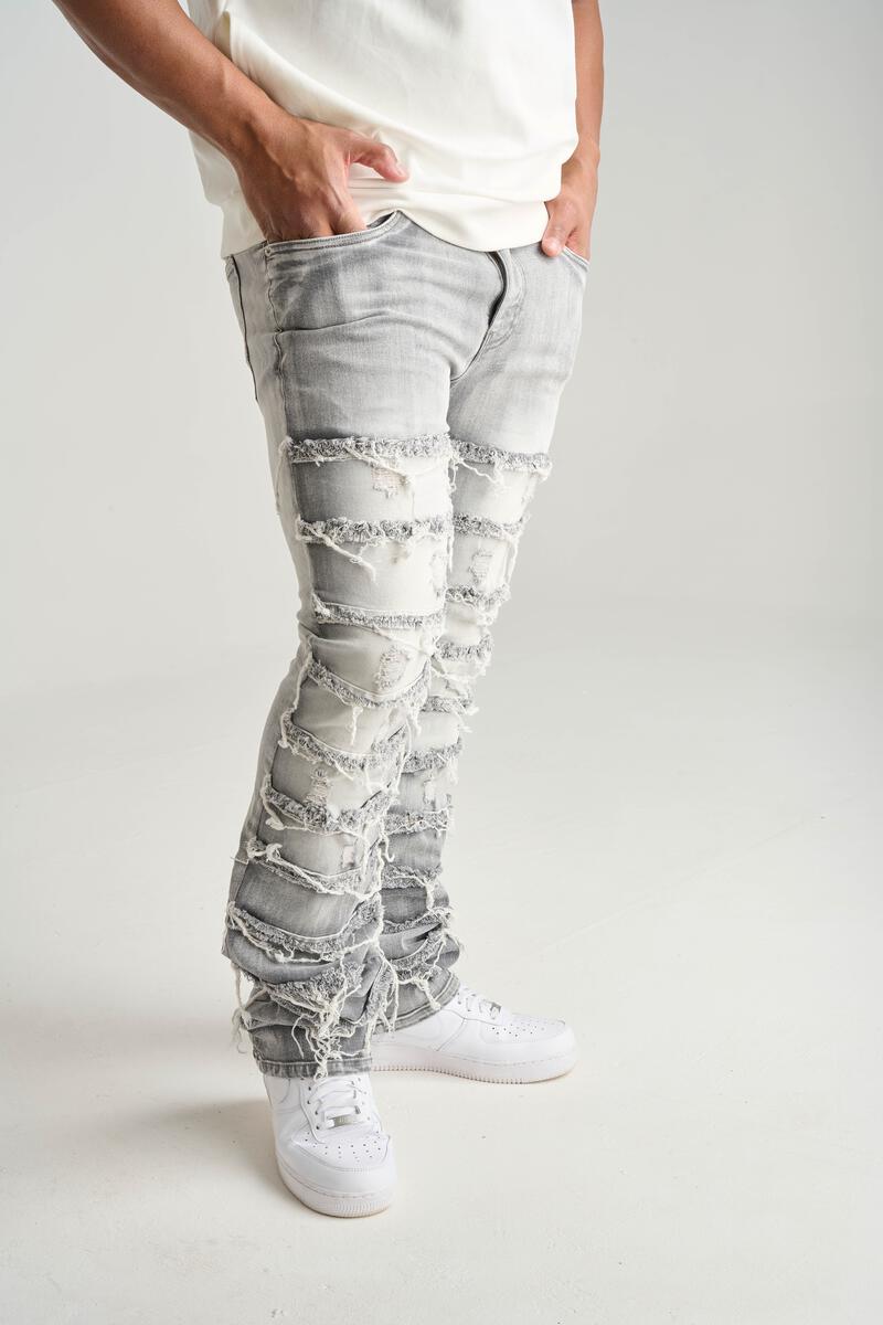 SK STRETCH STACK JEANS WITH FRAYED PATCH MULTI COLORS