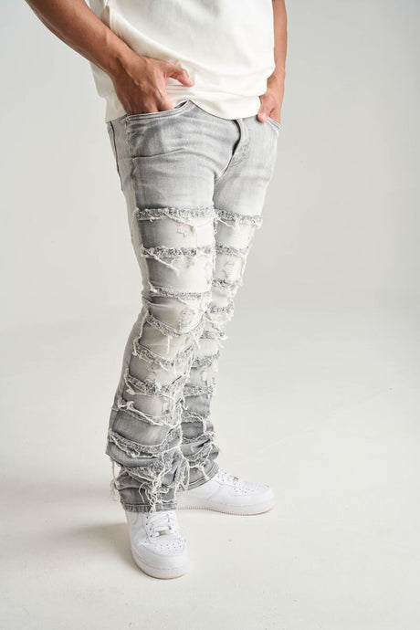 SK STRETCH STACK JEANS WITH FRAYED PATCH MULTI COLORS