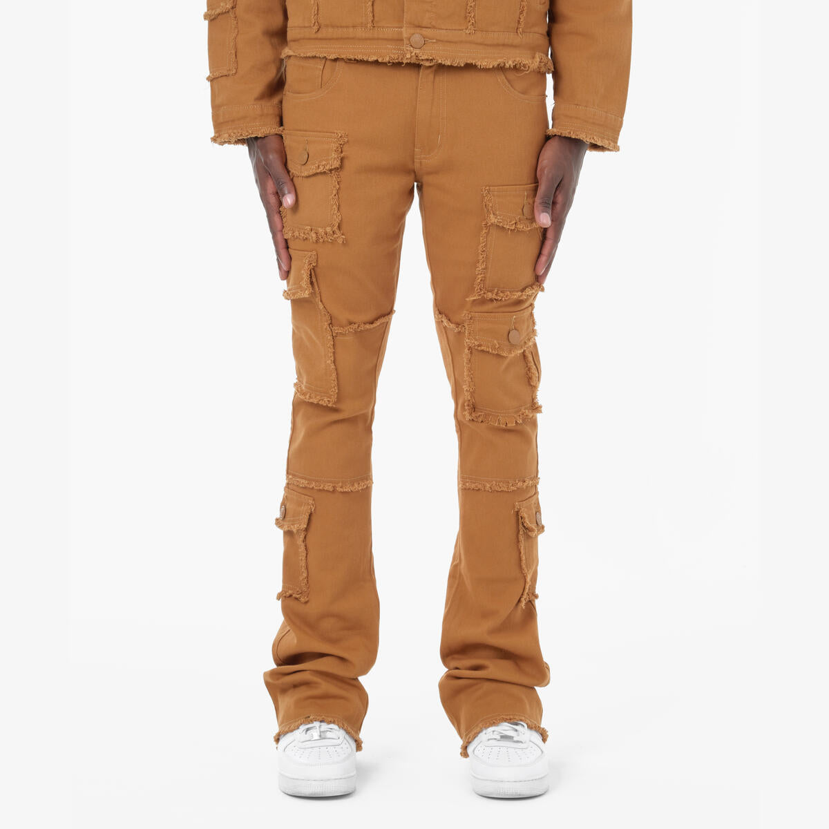 Copper Rivet Jeans - Fray Edge Cargo Pocket Stacked - Tim