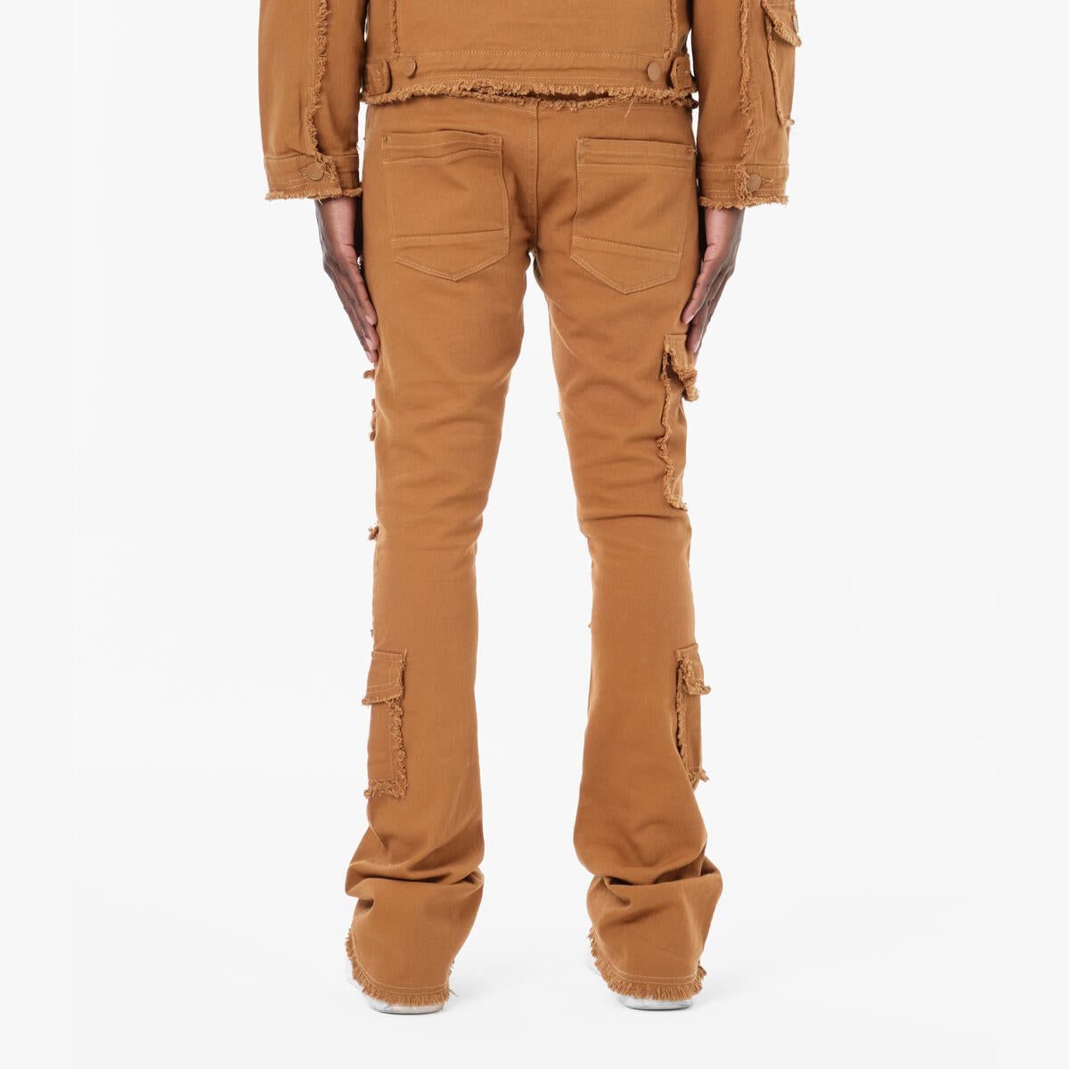Copper Rivet Jeans - Fray Edge Cargo Pocket Stacked - Tim