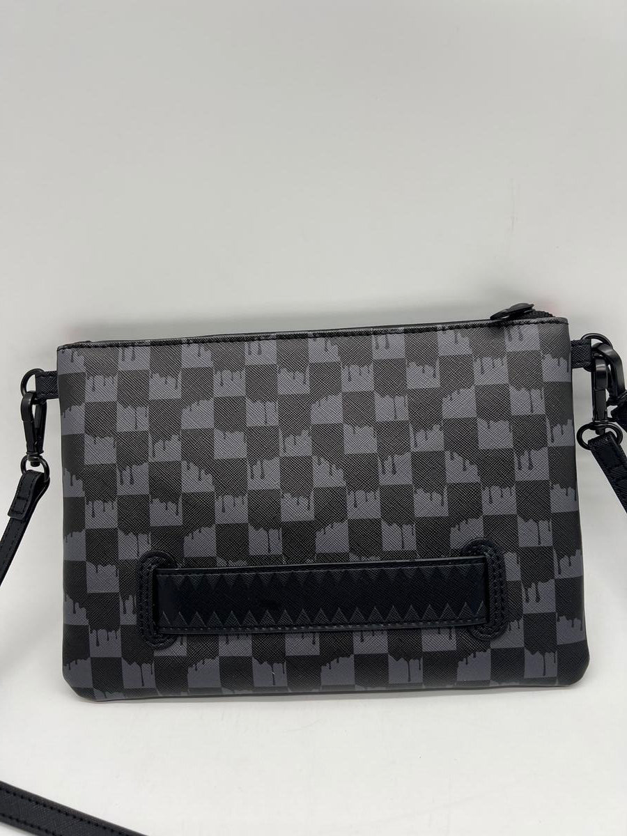 SPRAYGROUND DRIP CHECK SHARK CROSSOVER CLUTCH W/ SHOUDLER STRAP