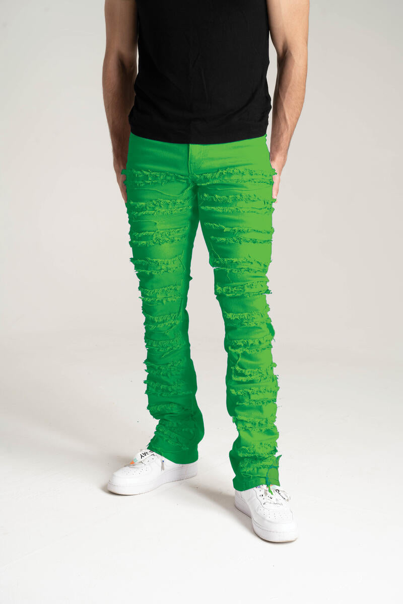 SK STRETCH STACKED TWILL PANTS WITH FRAYED PATCH MULTI COLORS