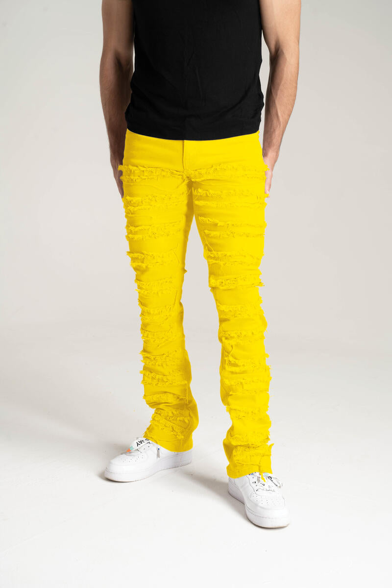 SK STRETCH STACKED TWILL PANTS WITH FRAYED PATCH MULTI COLORS