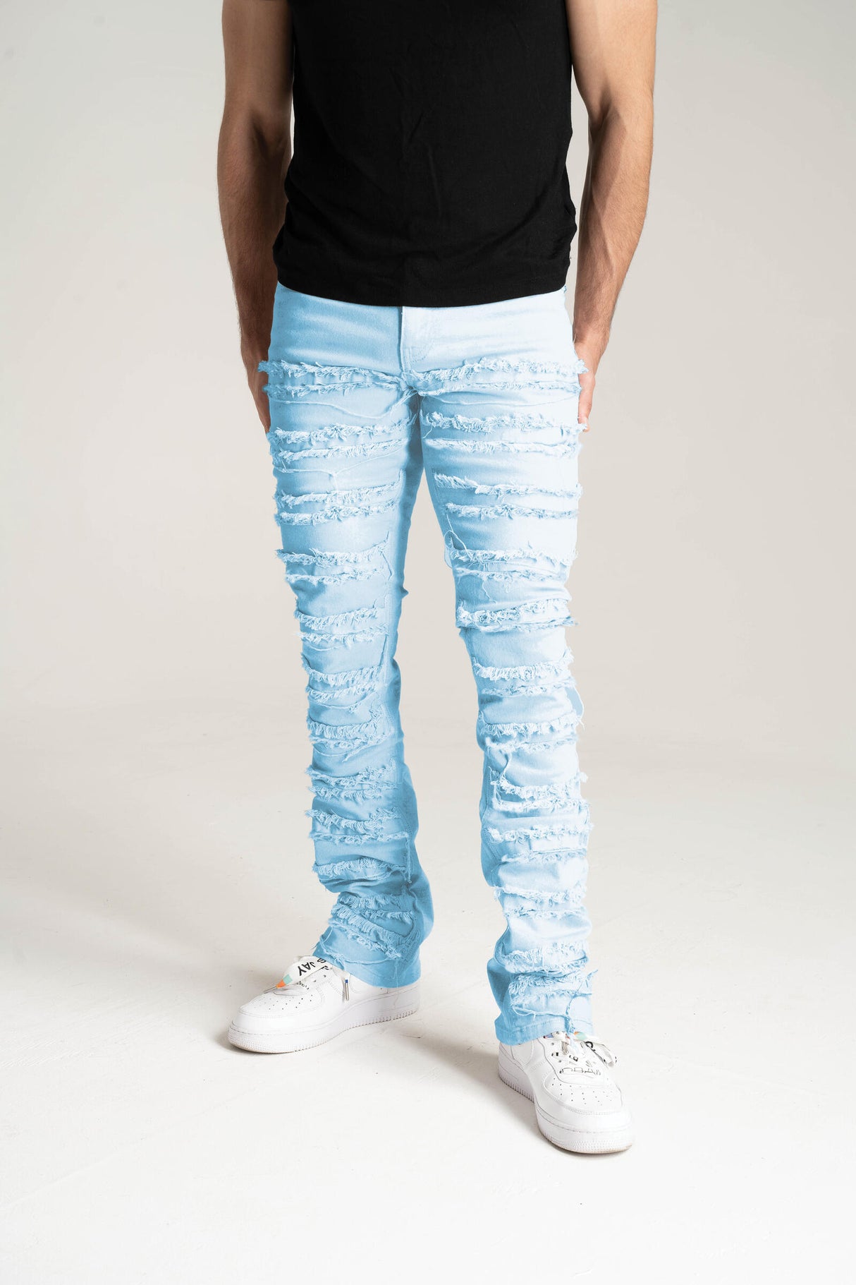 SK STRETCH STACKED TWILL PANTS WITH FRAYED PATCH MULTI COLORS