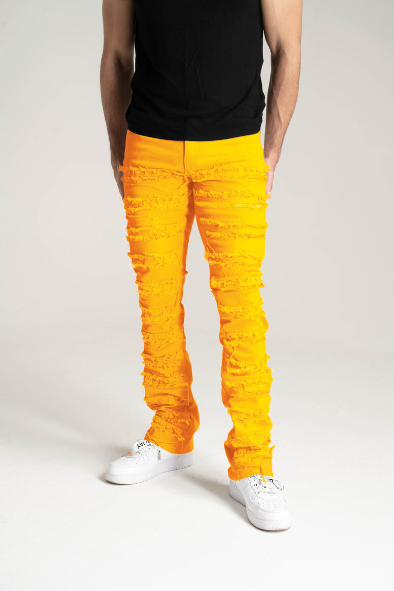 SK STRETCH STACKED TWILL PANTS WITH FRAYED PATCH MULTI COLORS