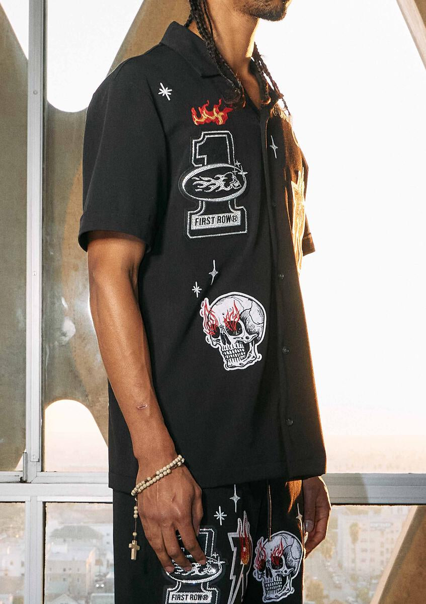 Trendy Men's Black Short Set with Wheel Accents