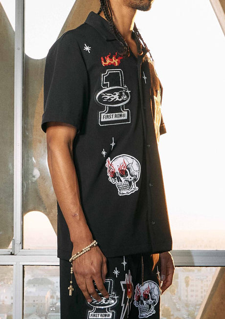 Trendy Men's Black Short Set with Wheel Accents