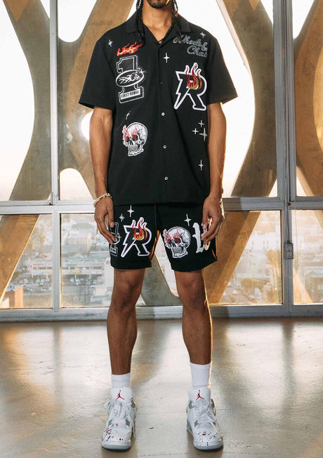 Urban Fashion Black Short Set with Chain Detail