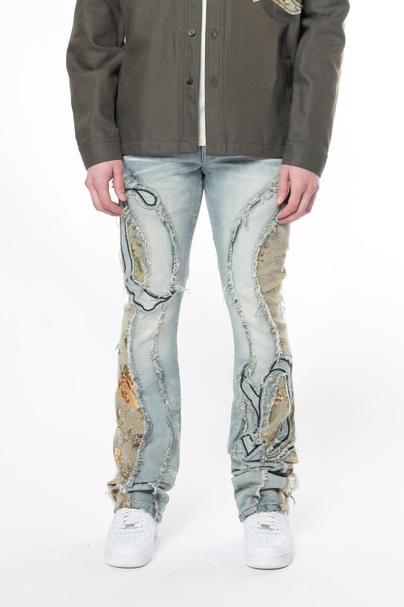 SMOKE RISE STACKED JEANS TAPESTRY PANEL MONOGRAM JEAN MULTI COLORS