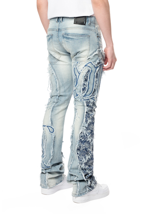 SMOKE RISE STACKED JEANS TAPESTRY PANEL MONOGRAM JEAN MULTI COLORS