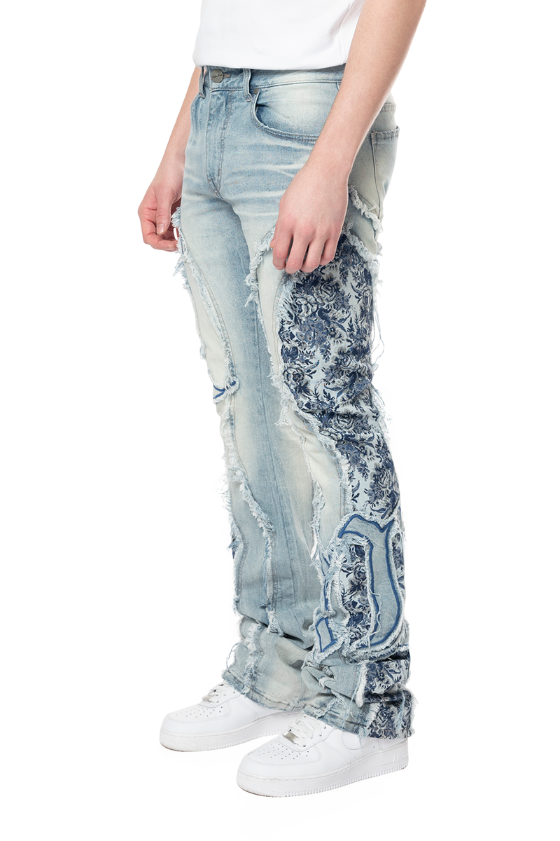SMOKE RISE STACKED JEANS TAPESTRY PANEL MONOGRAM JEAN MULTI COLORS