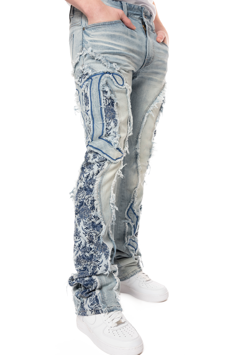 SMOKE RISE STACKED JEANS TAPESTRY PANEL MONOGRAM JEAN MULTI COLORS