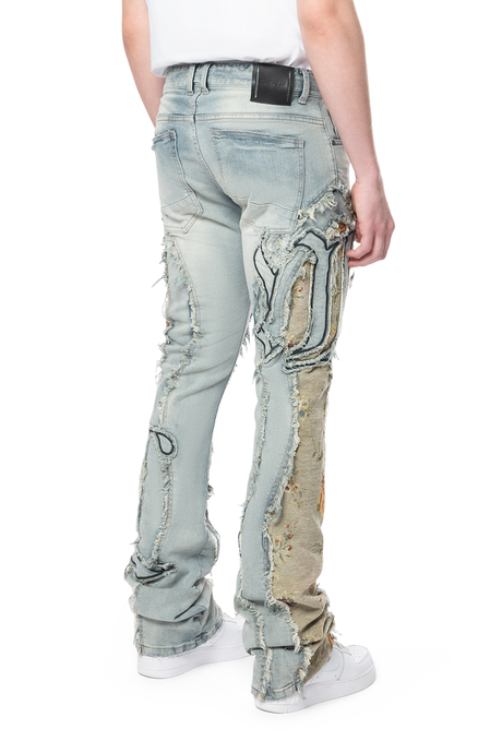 SMOKE RISE STACKED JEANS TAPESTRY PANEL MONOGRAM JEAN MULTI COLORS