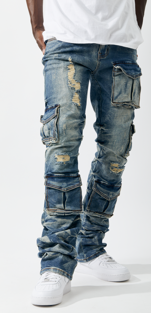 Kindred Stacked Cargo Utility Wax Smoked Jeans Multi Colors