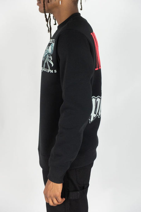 REBEL MINDS FLEECE CREW NECK SWEATER MENTAL POISON BLACK