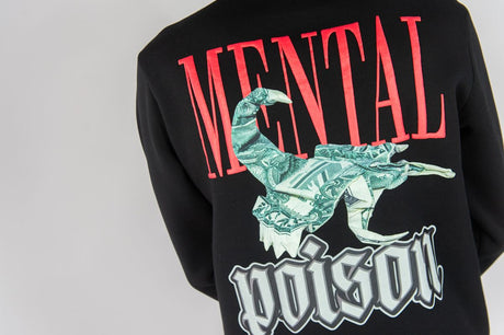 REBEL MINDS FLEECE CREW NECK SWEATER MENTAL POISON BLACK