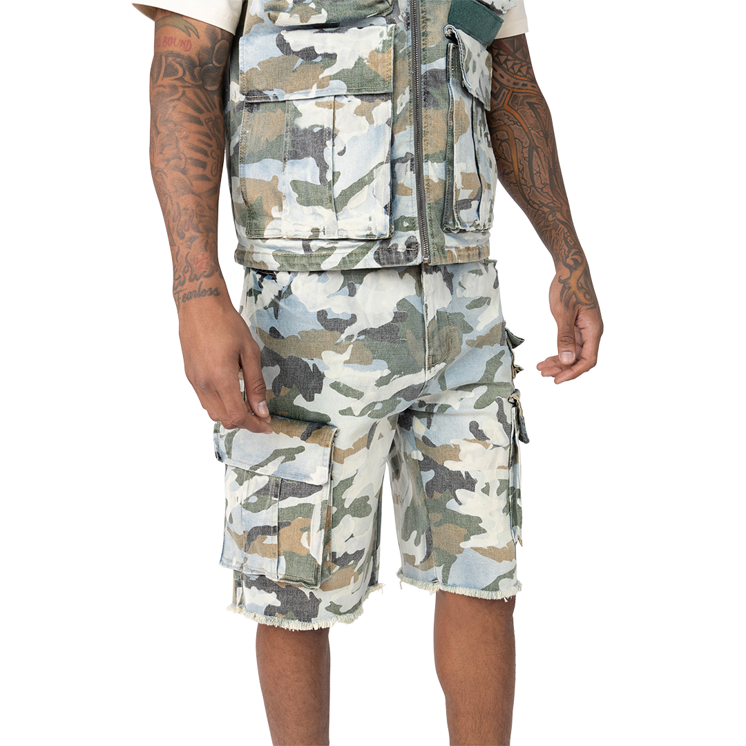 SMOKE RISE CAMO CARGO DENIM SHORT MULTI COLORS