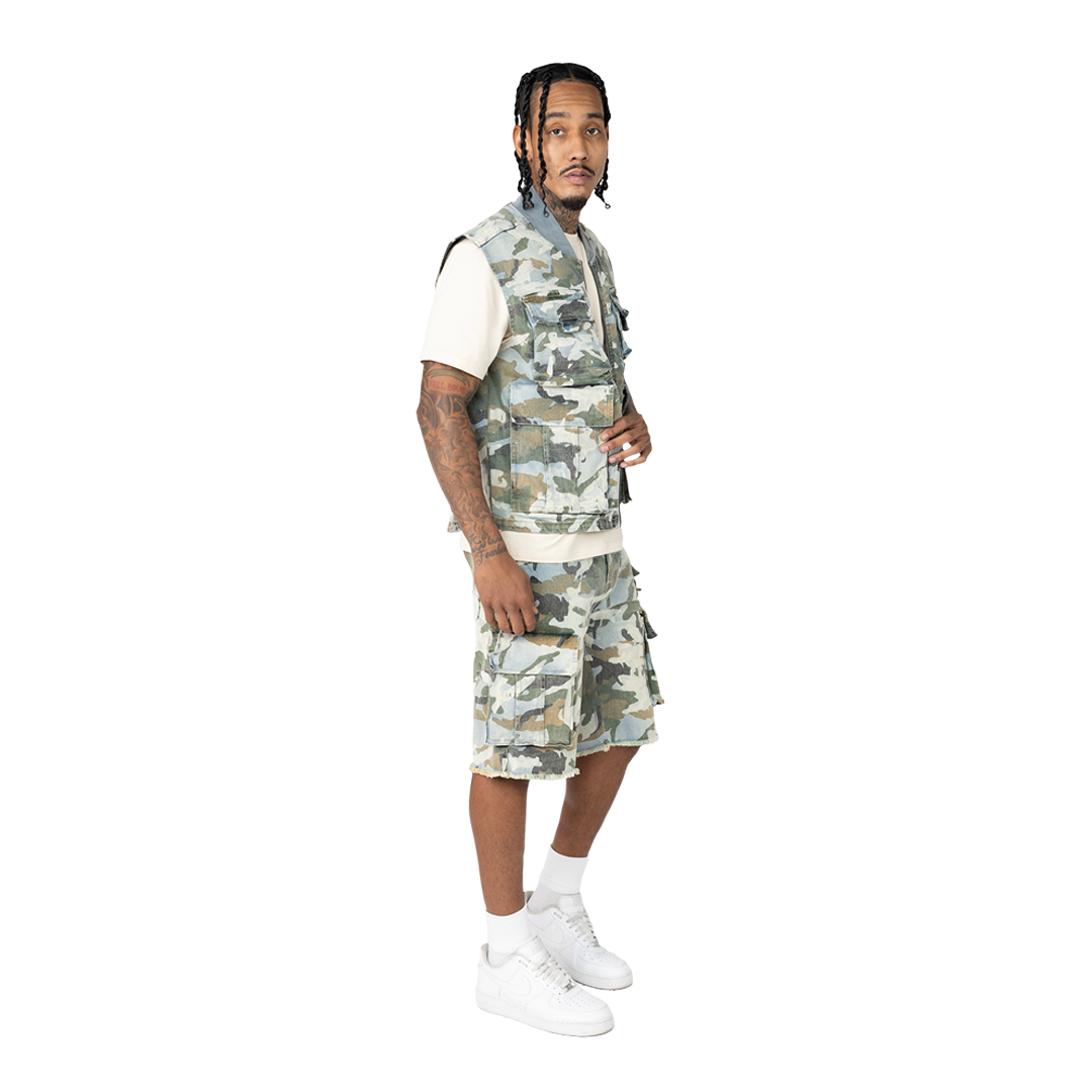 SMOKE RISE CAMO CARGO DENIM SHORT MULTI COLORS
