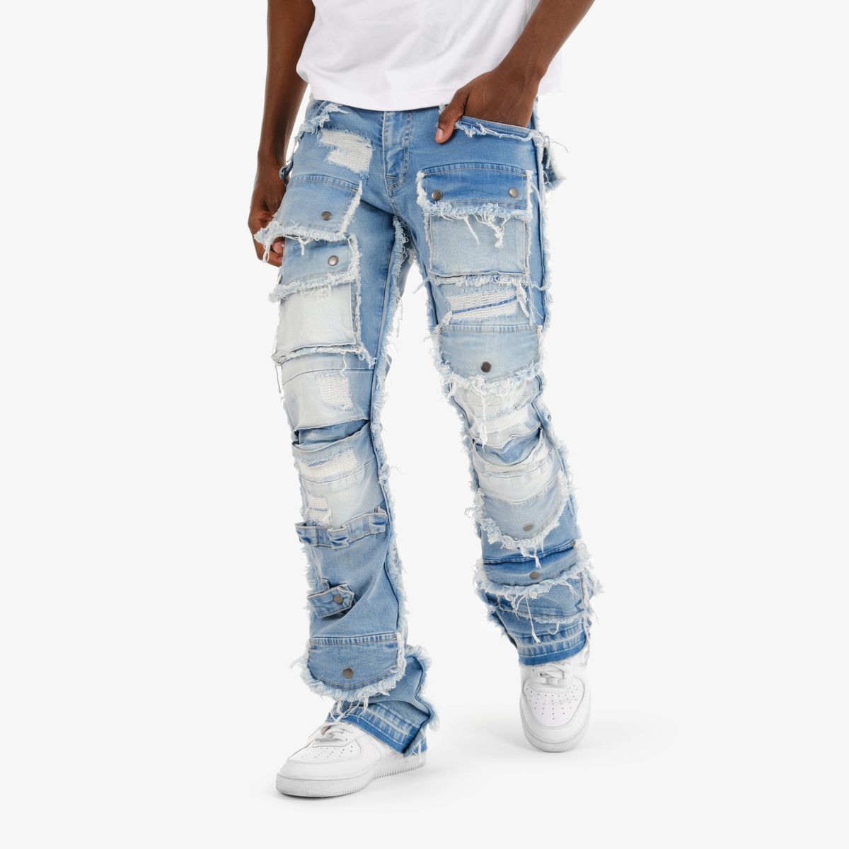 Copper Rivet Cargo Stacked Jeans Multi Colors