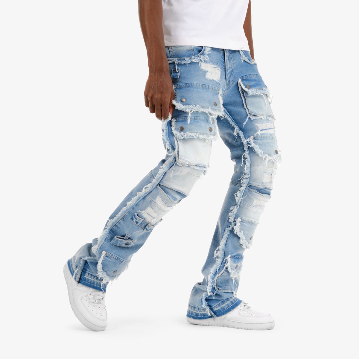 Copper Rivet Cargo Stacked Jeans Multi Colors