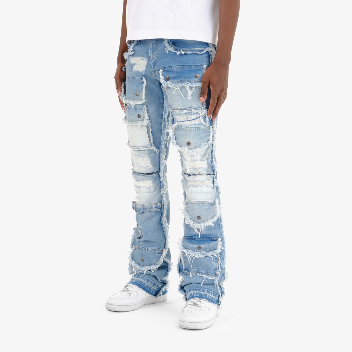 Copper Rivet Cargo Stacked Jeans Multi Colors