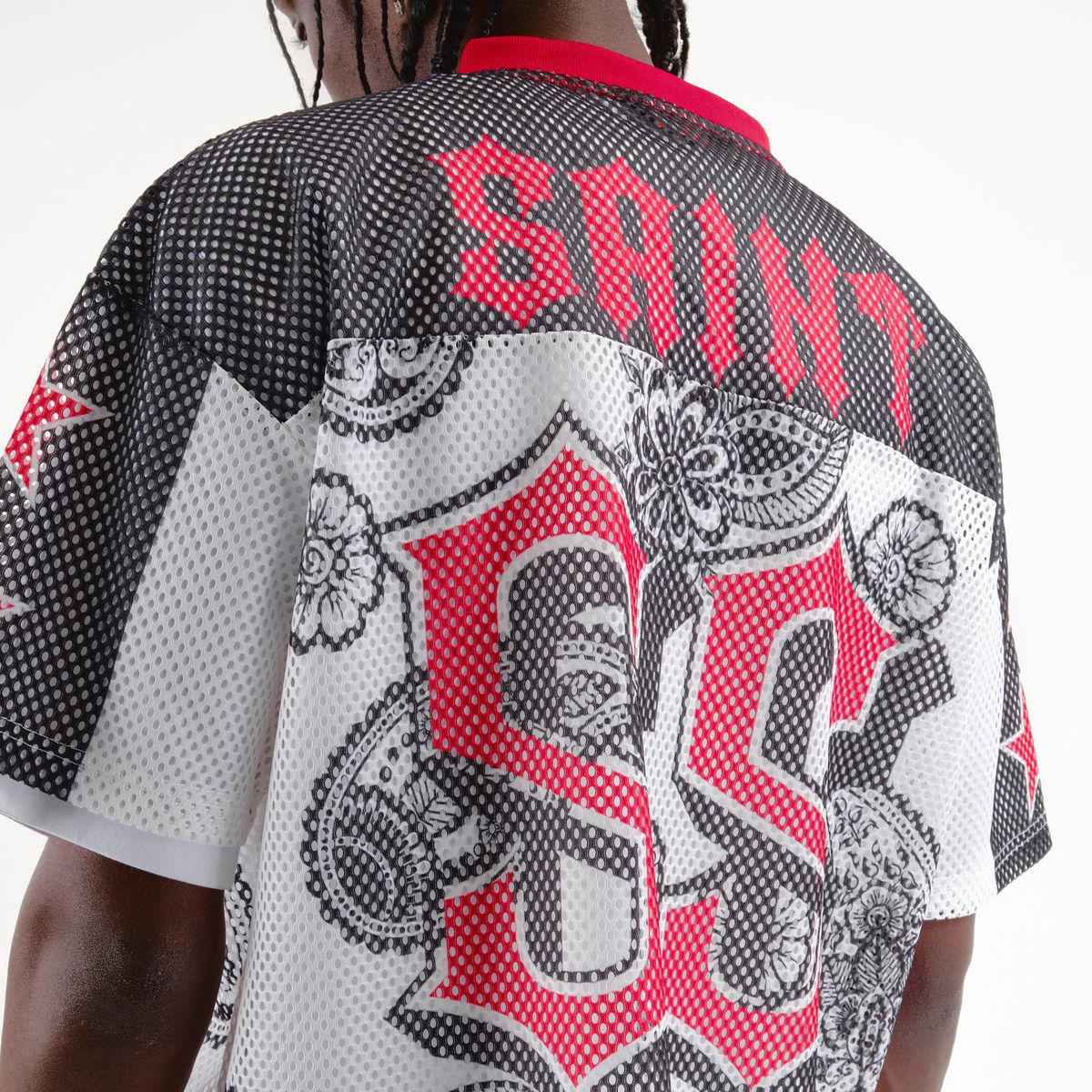 COPPER RIVET OVER SIZE MESH SAINT CROP T-SHIRT MULTI COLORS