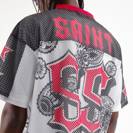 COPPER RIVET OVER SIZE MESH SAINT CROP T-SHIRT MULTI COLORS