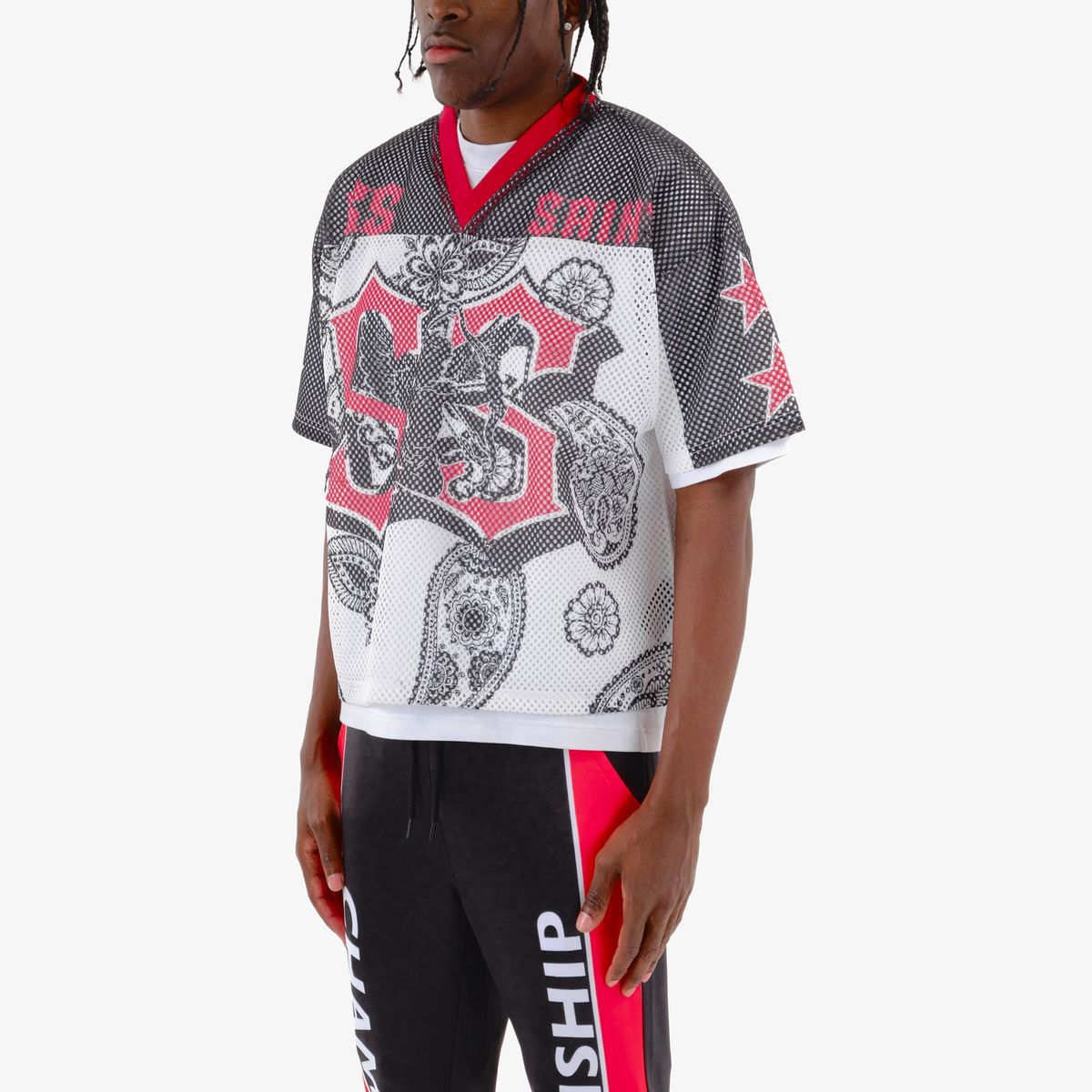 COPPER RIVET OVER SIZE MESH SAINT CROP T-SHIRT MULTI COLORS