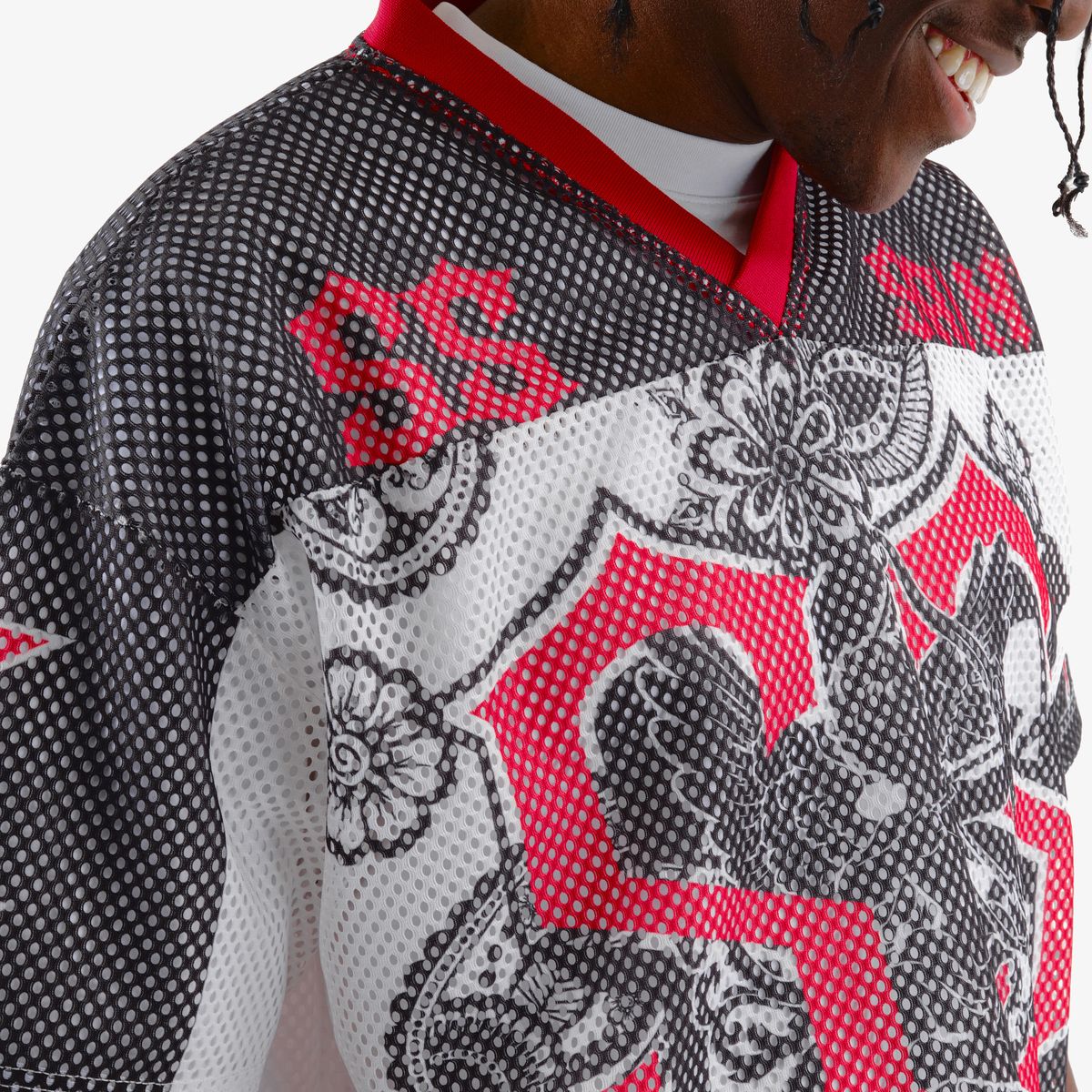 COPPER RIVET OVER SIZE MESH SAINT CROP T-SHIRT MULTI COLORS