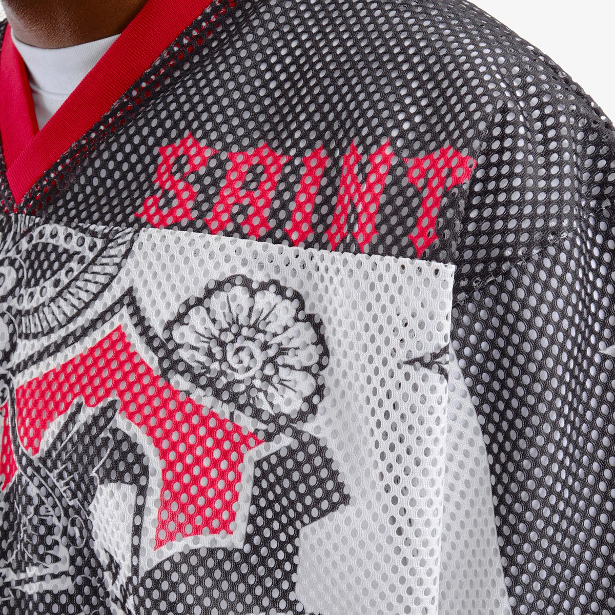 COPPER RIVET OVER SIZE MESH SAINT CROP T-SHIRT MULTI COLORS