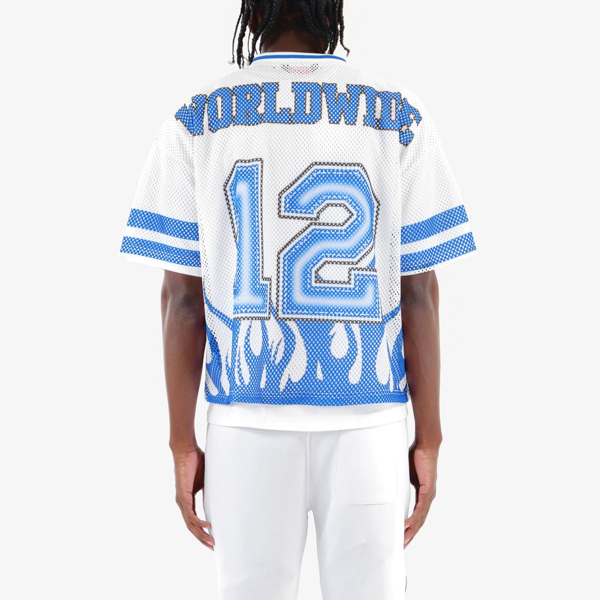 COPPER RIVET OVER SIZE FLAME MESH WORLDWIDE CROP T-SHIRT MULTI COLORS