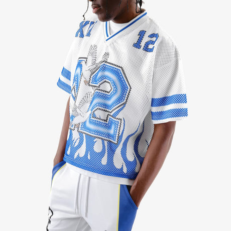 COPPER RIVET OVER SIZE FLAME MESH WORLDWIDE CROP T-SHIRT MULTI COLORS