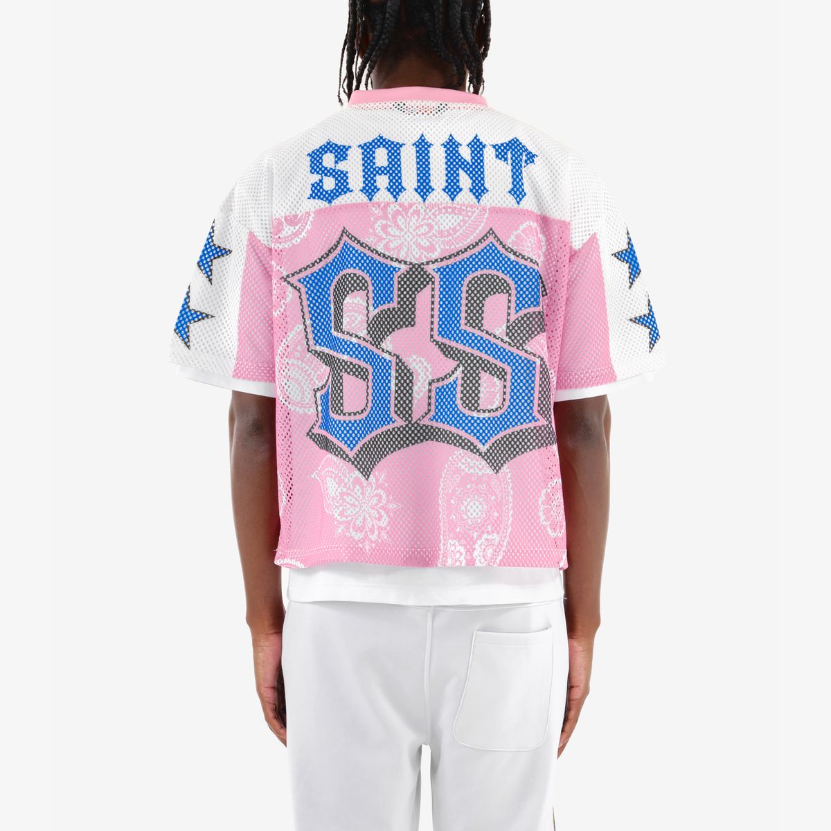 COPPER RIVET OVER SIZE MESH SAINT CROP T-SHIRT MULTI COLORS