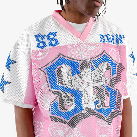 COPPER RIVET OVER SIZE MESH SAINT CROP T-SHIRT MULTI COLORS