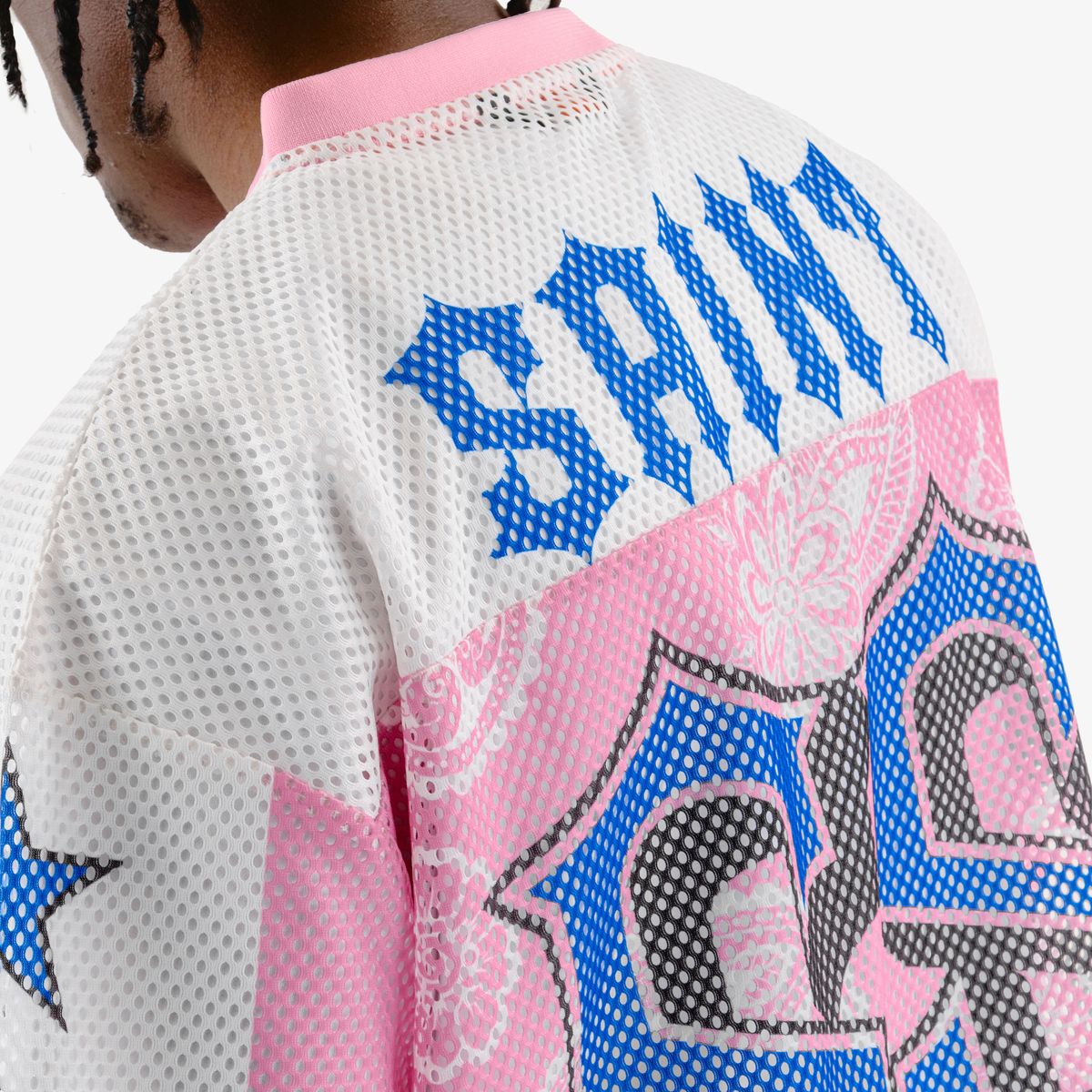 COPPER RIVET OVER SIZE MESH SAINT CROP T-SHIRT MULTI COLORS