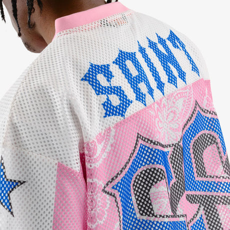 COPPER RIVET OVER SIZE MESH SAINT CROP T-SHIRT MULTI COLORS