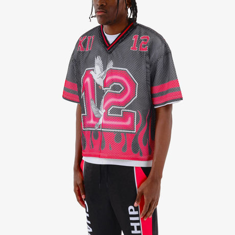 COPPER RIVET OVER SIZE FLAME MESH WORLDWIDE CROP T-SHIRT MULTI COLORS