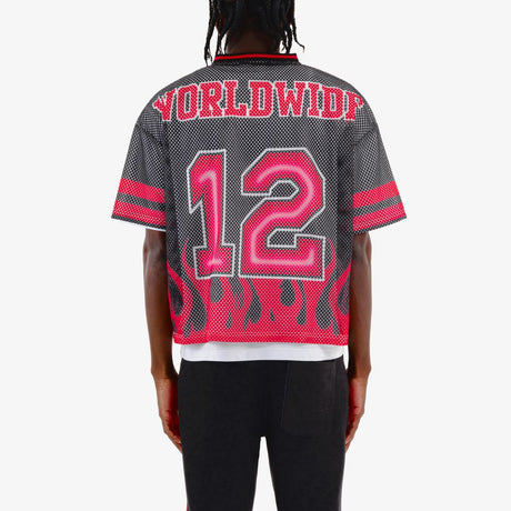 COPPER RIVET OVER SIZE FLAME MESH WORLDWIDE CROP T-SHIRT MULTI COLORS