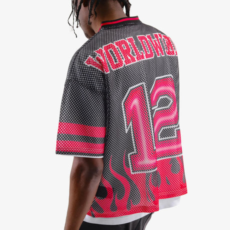 COPPER RIVET OVER SIZE FLAME MESH WORLDWIDE CROP T-SHIRT MULTI COLORS