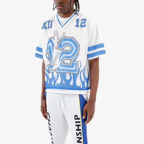 COPPER RIVET OVER SIZE FLAME MESH WORLDWIDE CROP T-SHIRT MULTI COLORS