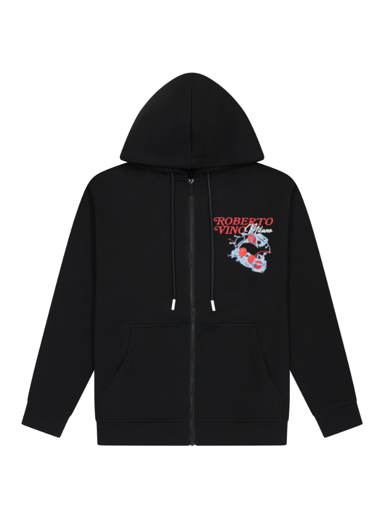 Roberto Vino Milano Fresh Cherry Zip Up Hoodie Black