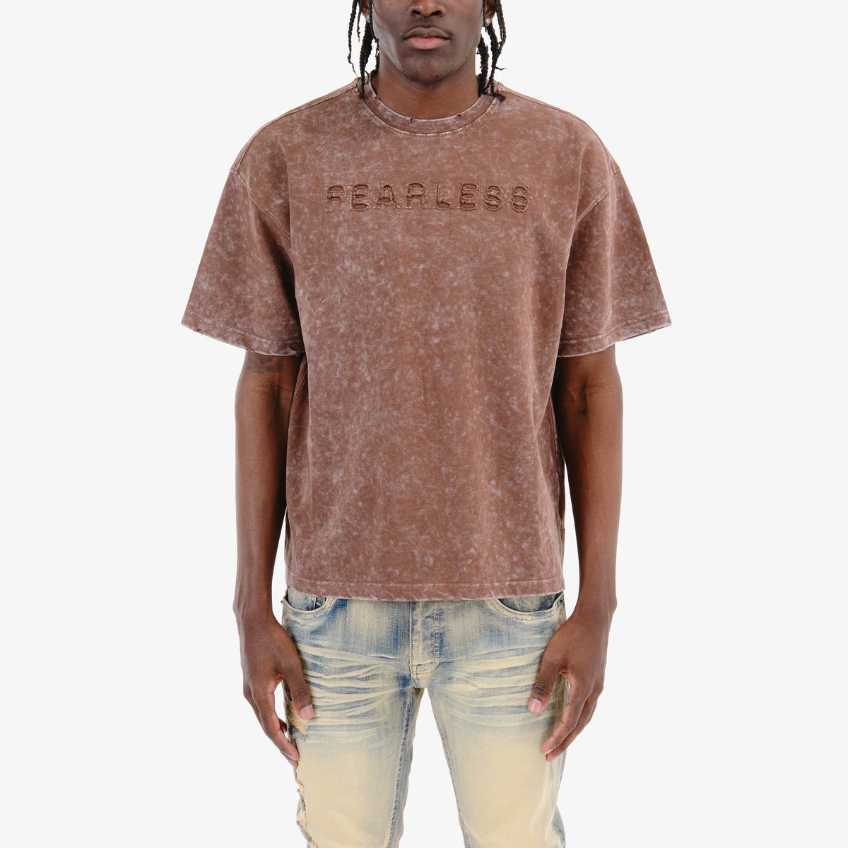 COPPER RIVET ACID WASH FEARLESS T-SHIRT MULTI COLORS