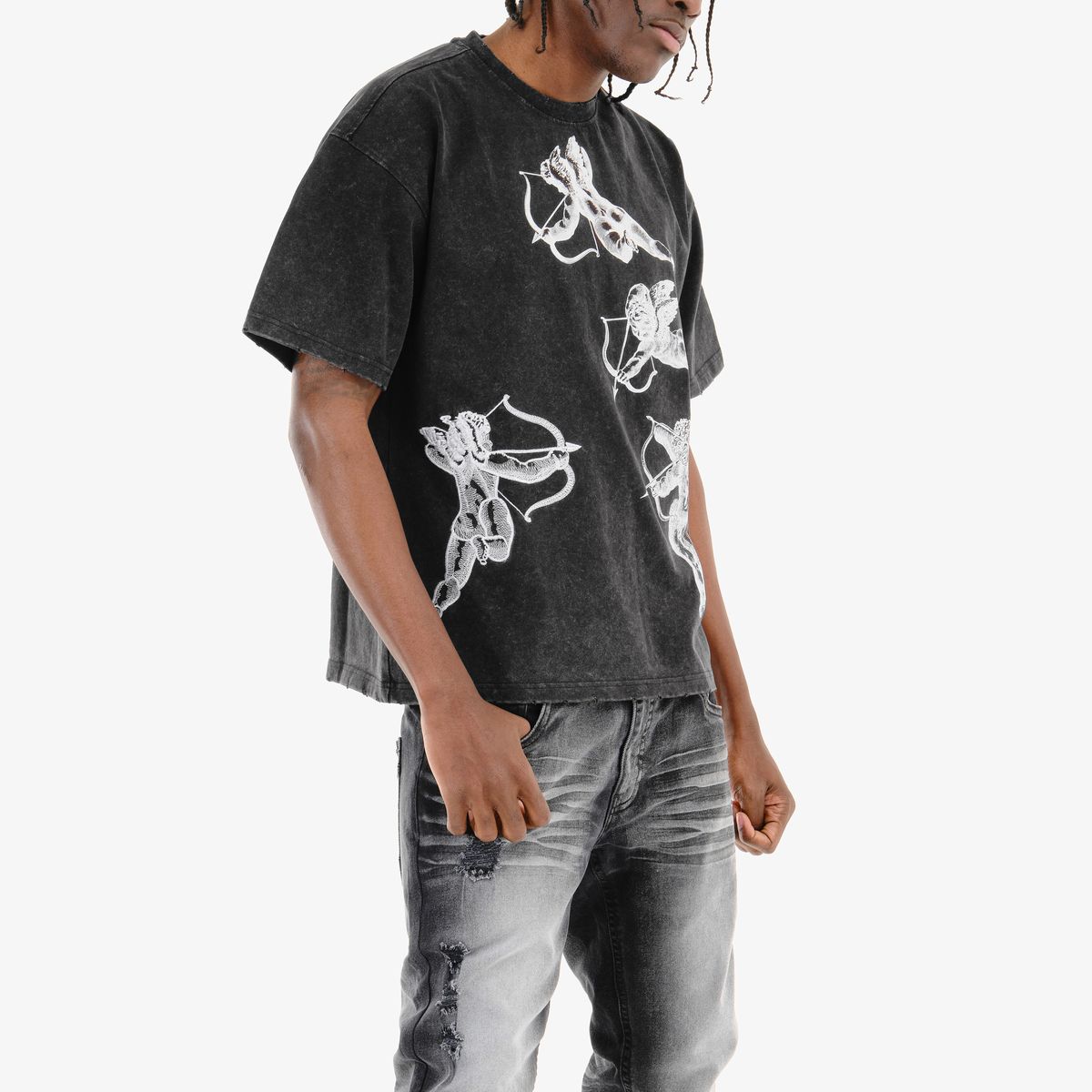 COPPER RIVET ACID WASH CUPID T-SHIRT MULTI COLORS