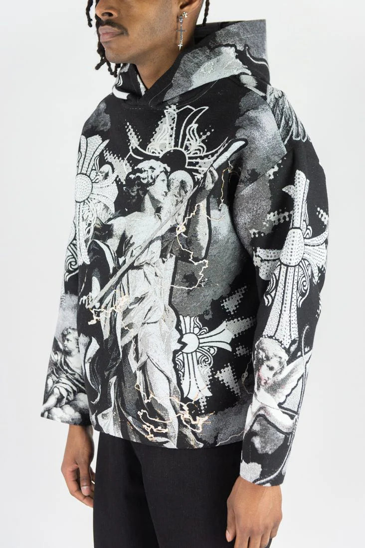 Rebel Minds Cross Angel Rhinestone Tapestry Hoodie